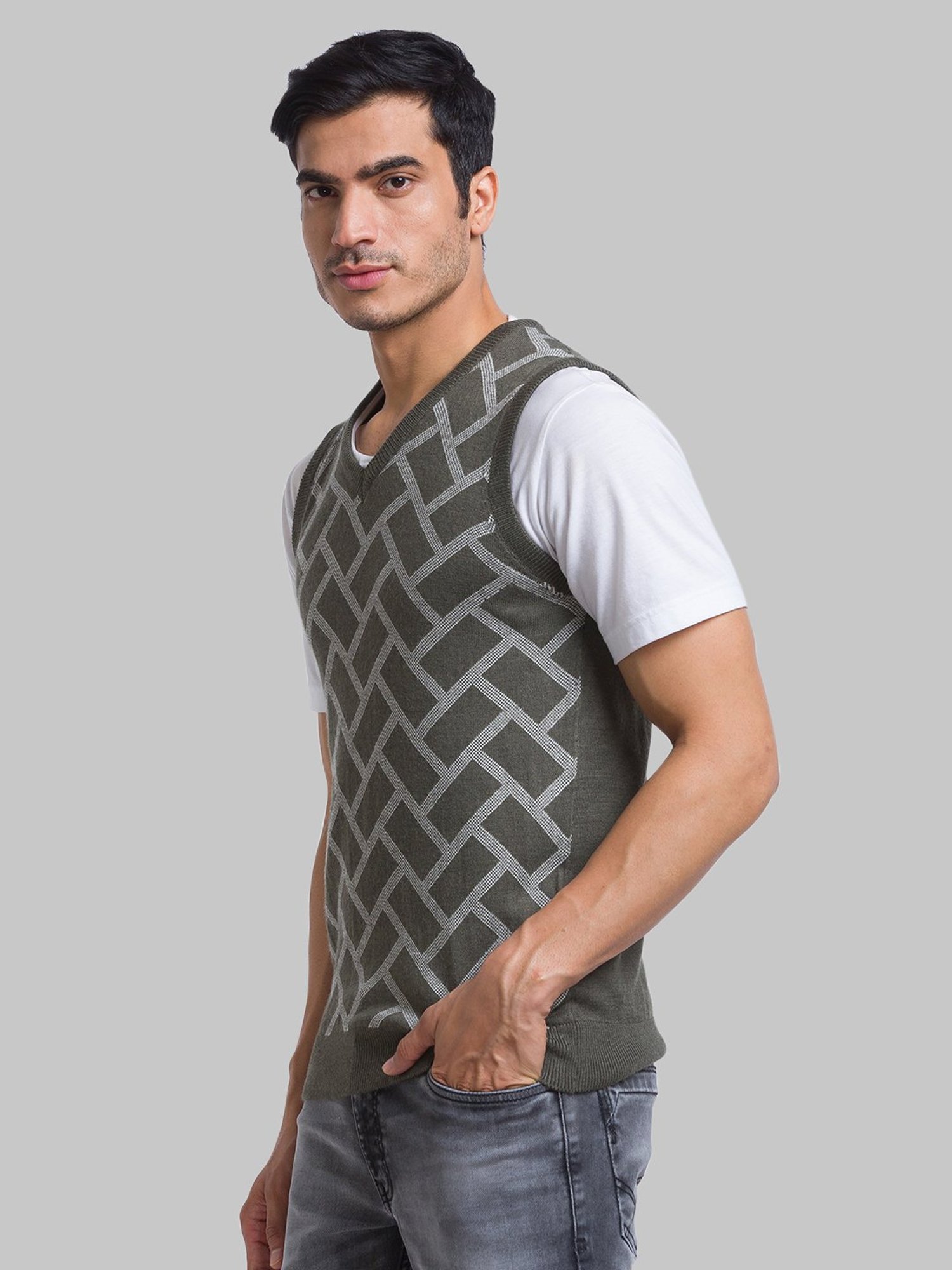 Parx Green Regular Fit Printed Sweater