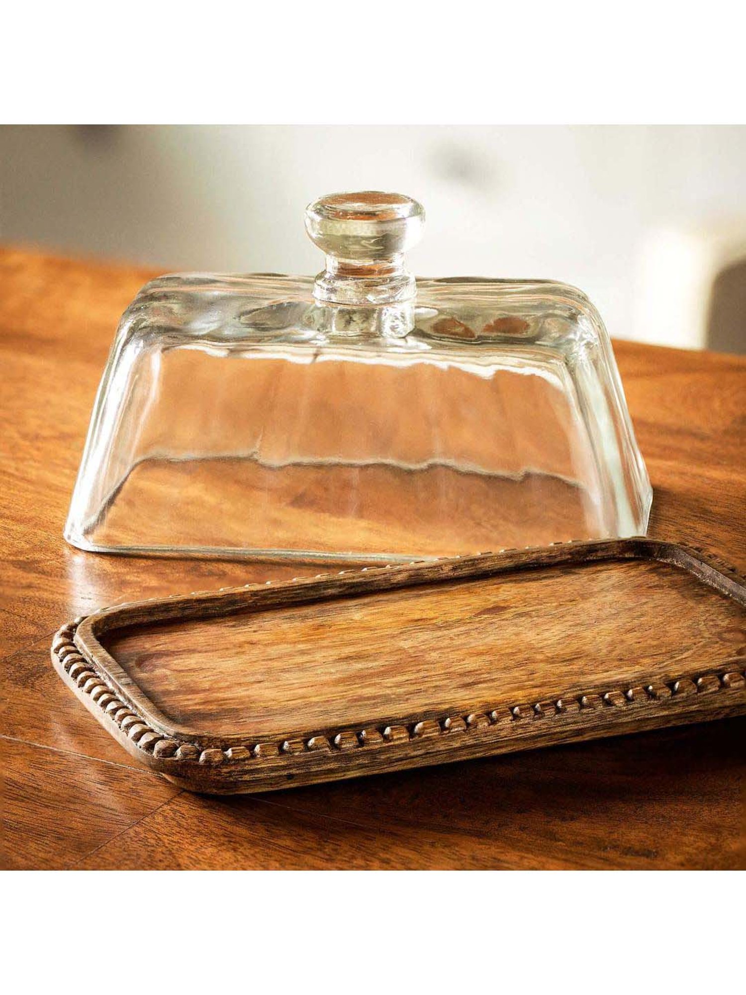 ellementry Brown Glass Cloche with Base - Set of 1