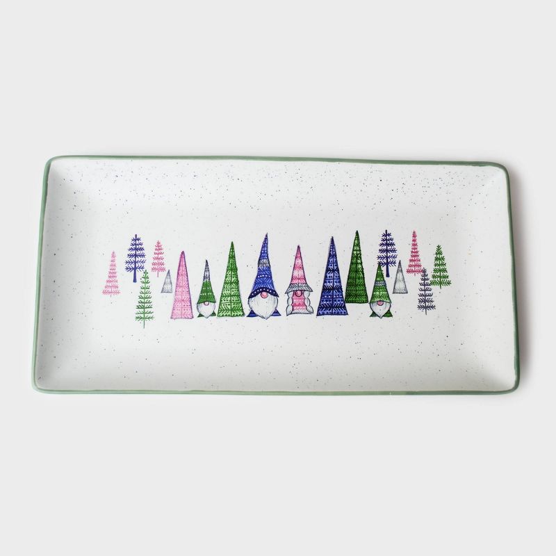 12" x 6" Ceramic Gnomes and Trees Serving Platter - Peppermint & Pine