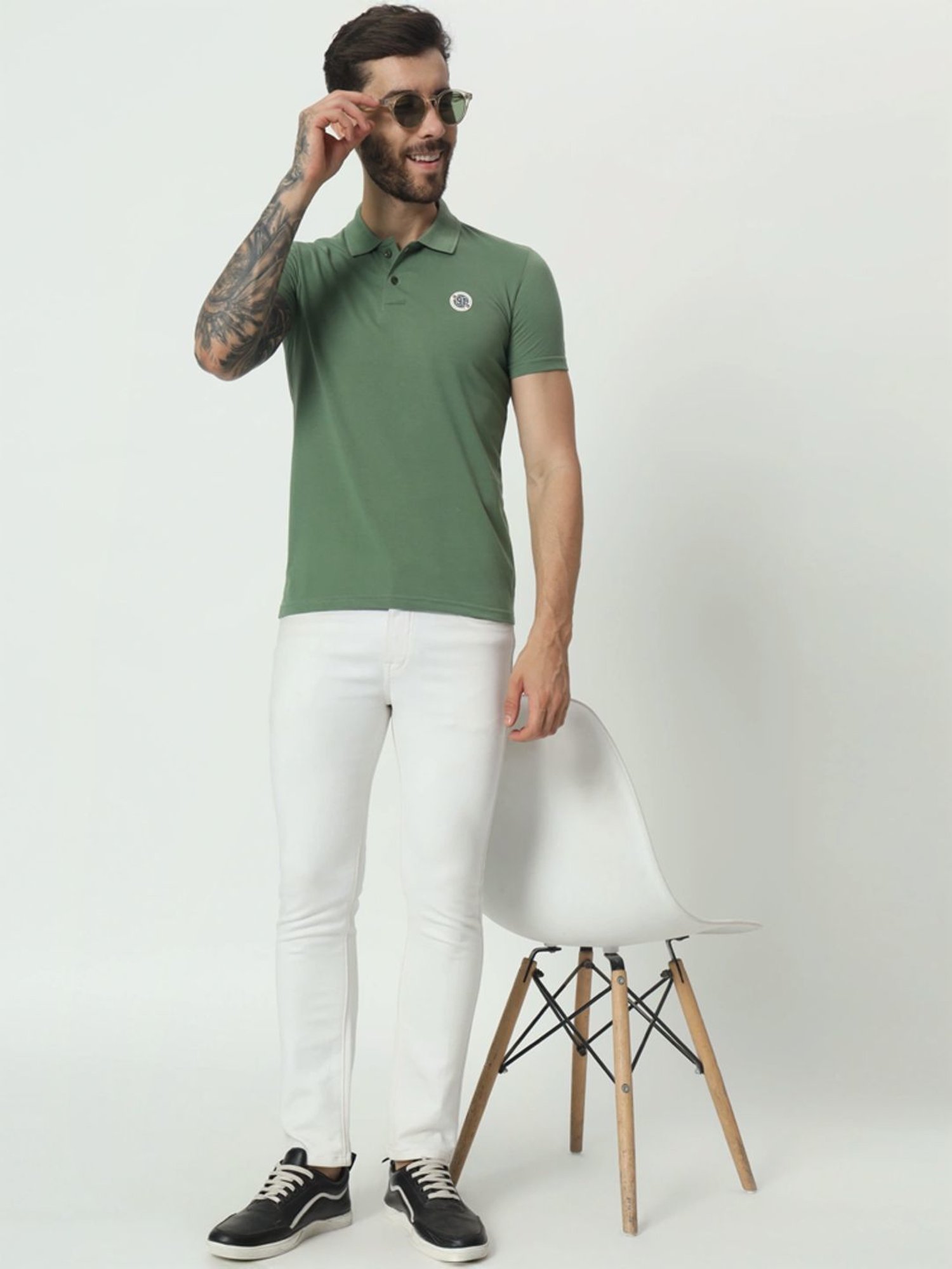 Tab91 Green Regular Fit Printed Polo T-Shirts