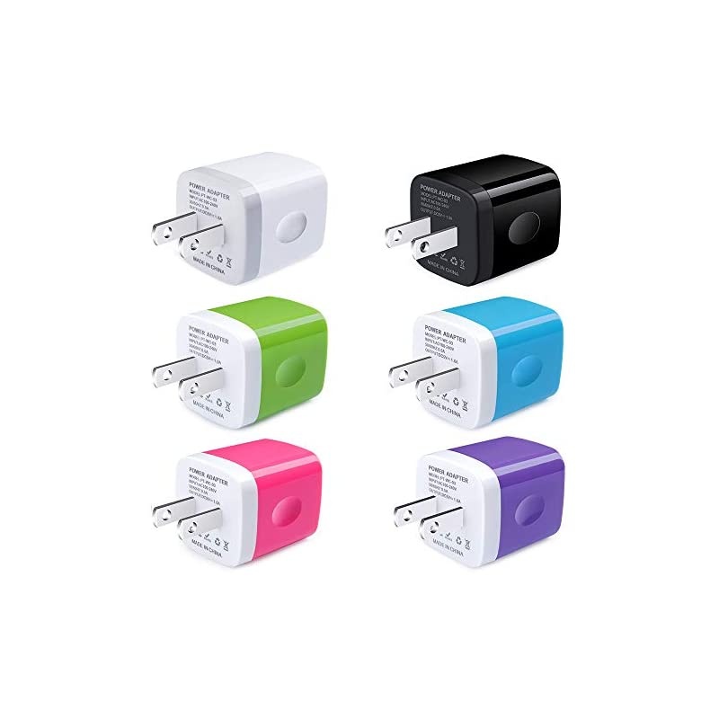 Single USB Port Wall Charger,  1A/5V Wall Plug USB Power Adapter 6 Pack Compatible Phone 11Pro Max XS XR 8 7 6 Plus 5, Samsung Galaxy s10e S10 S9 S8 Plus,Nexus, Moto,G7 V40 V30+, BlackBerry