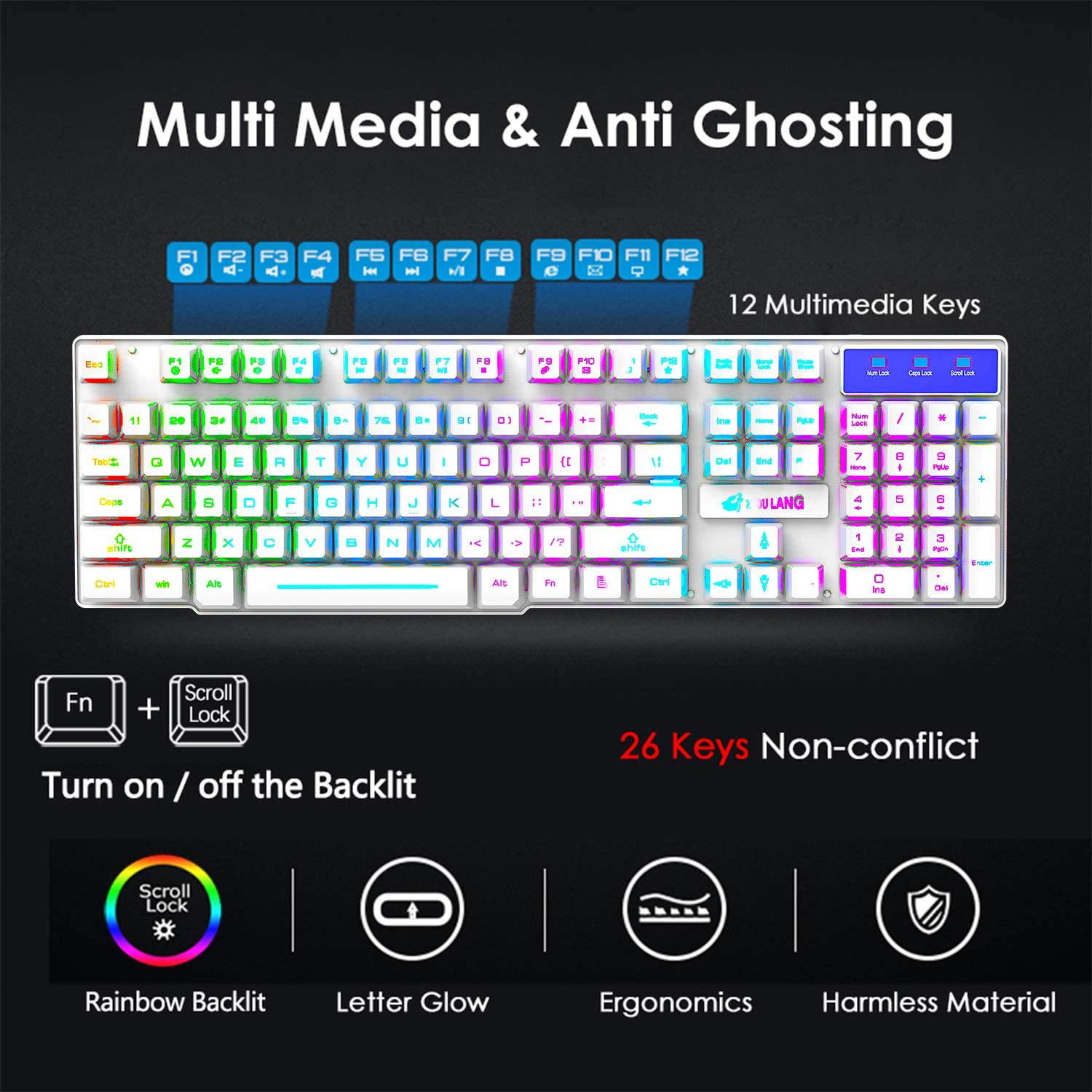 Rainbow Backlit Wireless Gaming Keyboard and Mouse Set, Rechargeable Waterproof Mechanical Feel Keyboard and Gaming Mouse for Gamer Laptop PC