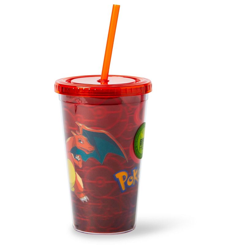 Just Funky Pok'emon Charizard Lenticular Plastic Tumbler Cup Lid & Straw | Holds 16 Ounces