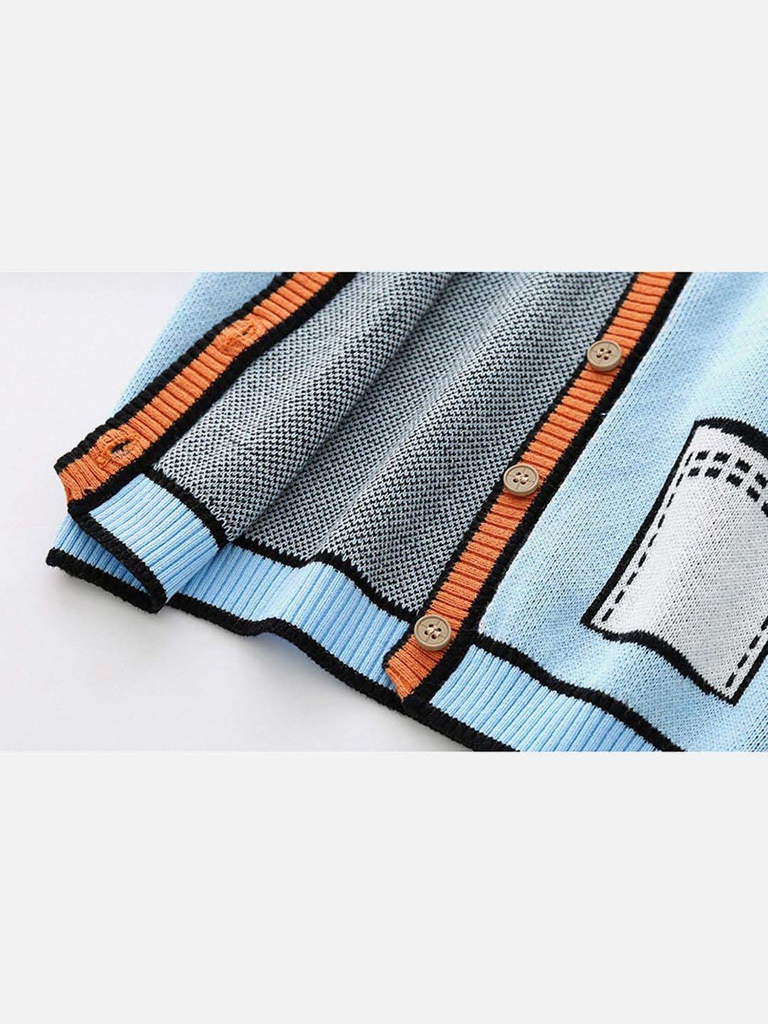 Little Surprise Box Blue Printed Full Sleeves Cardigan