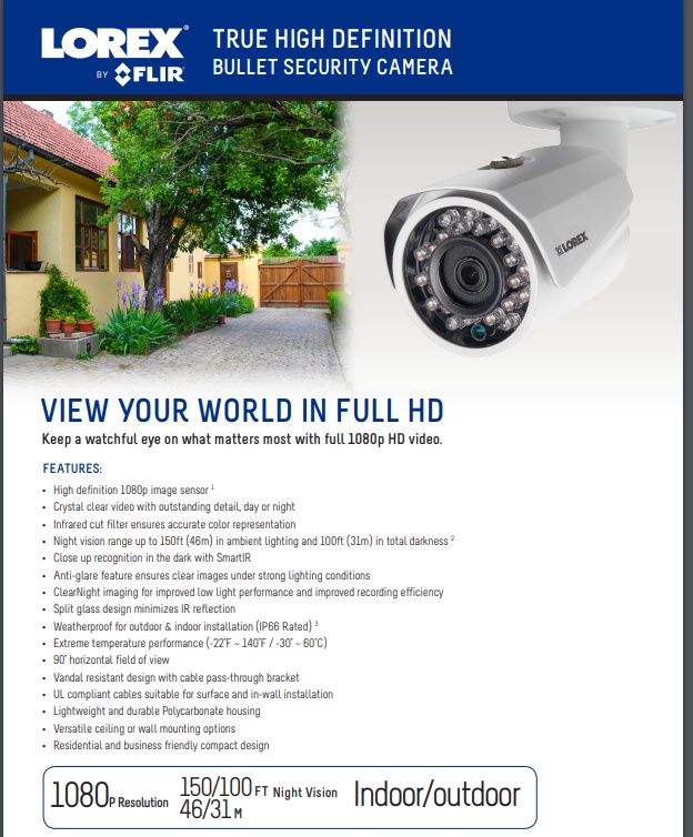 Lorex 1080p HD Weatherproof Night-Vision Series Wired Security Camera