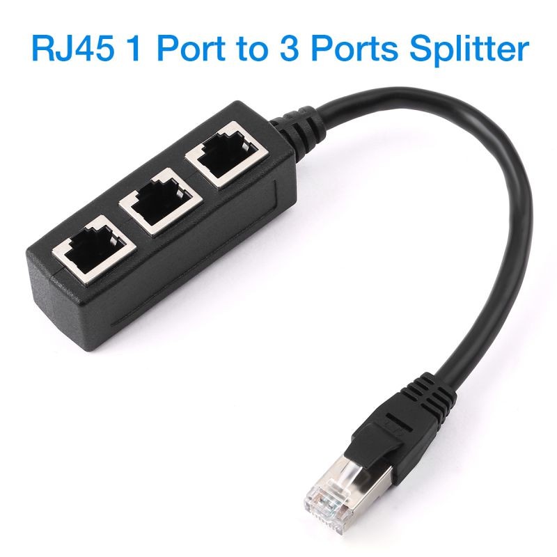 RJ45 1 Port to 3 Ports Splitter Network Ethernet Splitter Cable 1 Male to 3 Female Ports Ethernet Extension Cable Socket Adapter Interface Black