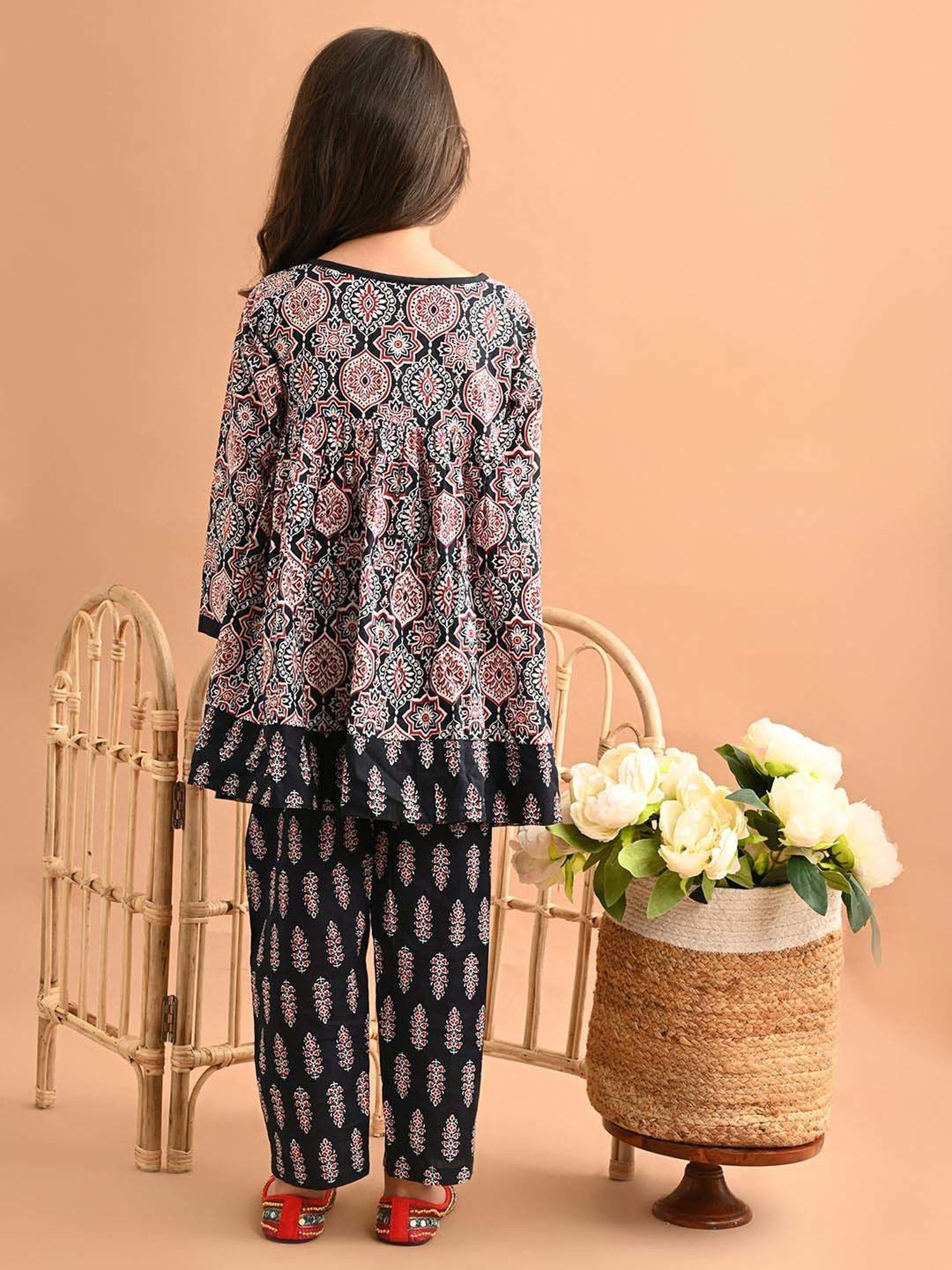 LilPicks Kids Multicolor Cotton Printed Full Sleeves Kurta Set