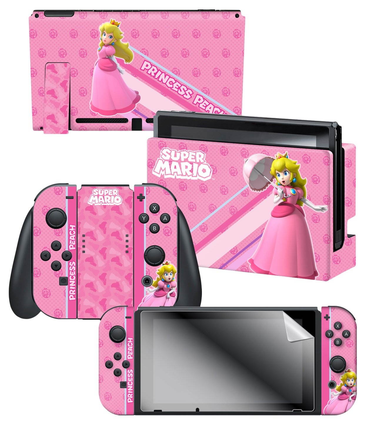 Controller Gear Nintendo Switch Skin & Screen Protector Set, Officially Licensed By Nintendo - Super Mario "Princess Peach" - Nintendo Switch