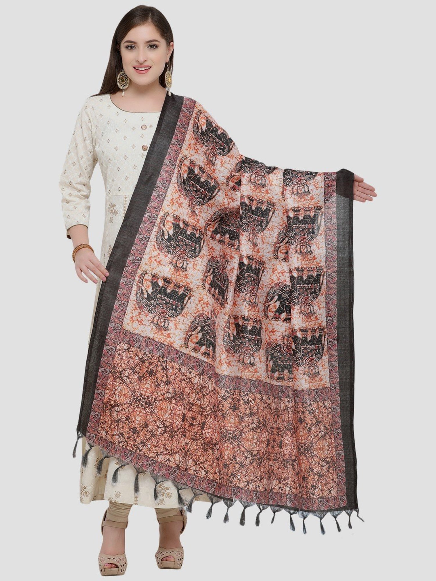 Saree Mall Peach Printed Dupatta
