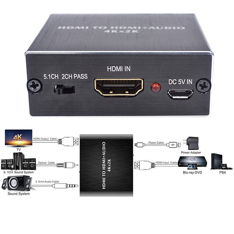 KuWFi SW11 HDMI Audio Extractor HDMI to HDMI/Optical TOSLINK SPDIF/3.5mm Audio Extractor