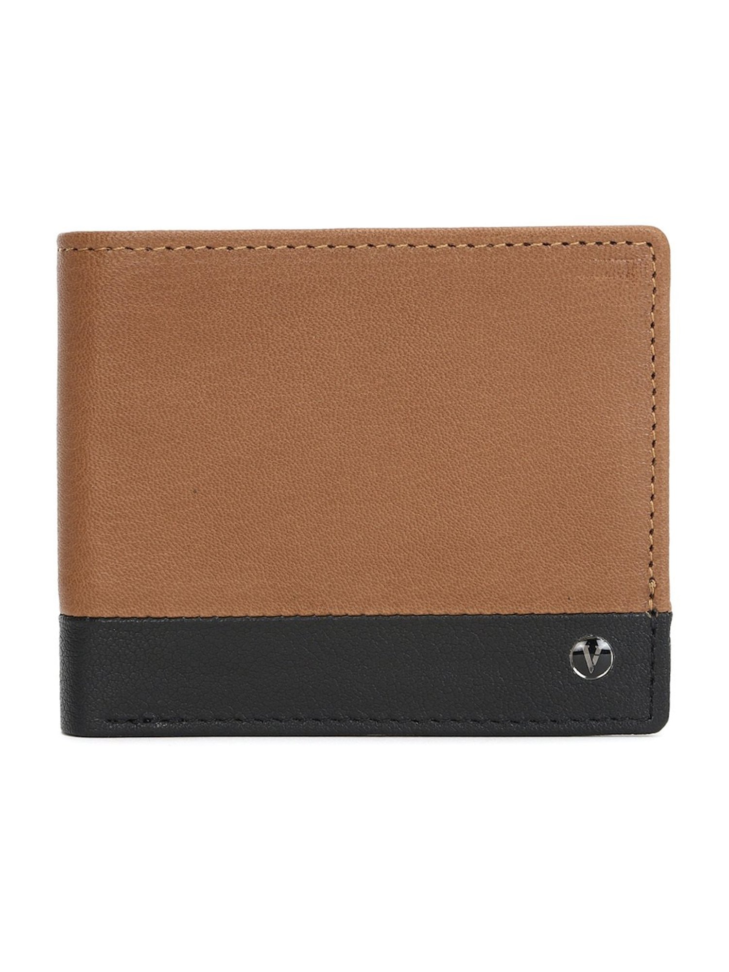 Van Heusen Brown Color Block Leather Bi-Fold Wallet for Men