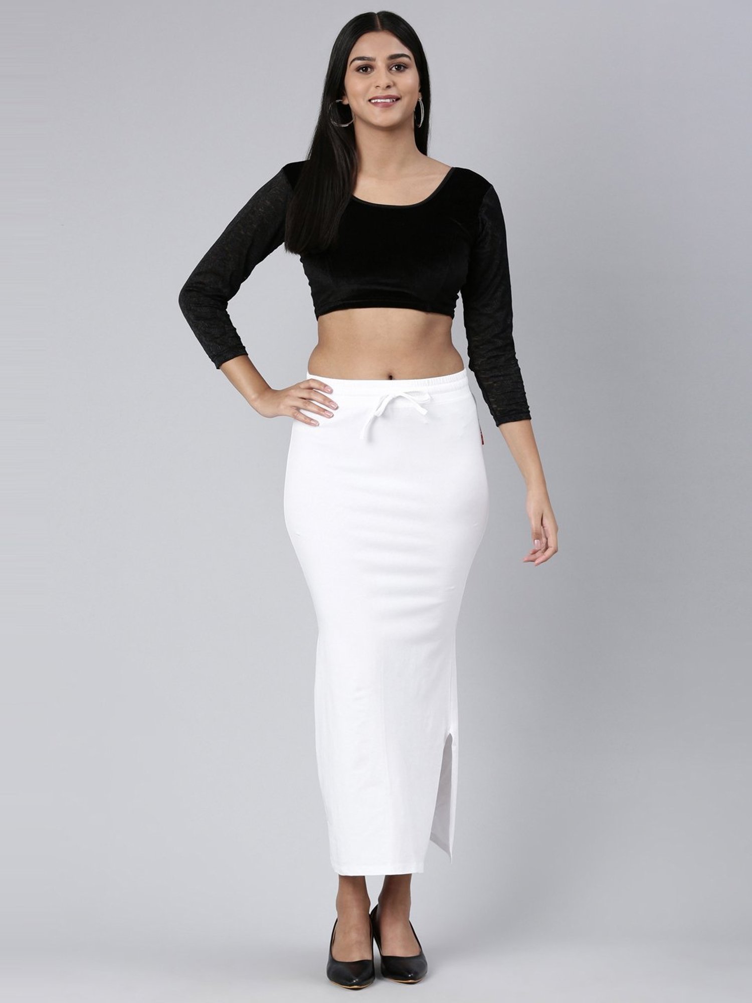 JCSS White Cotton Saree Shapewear