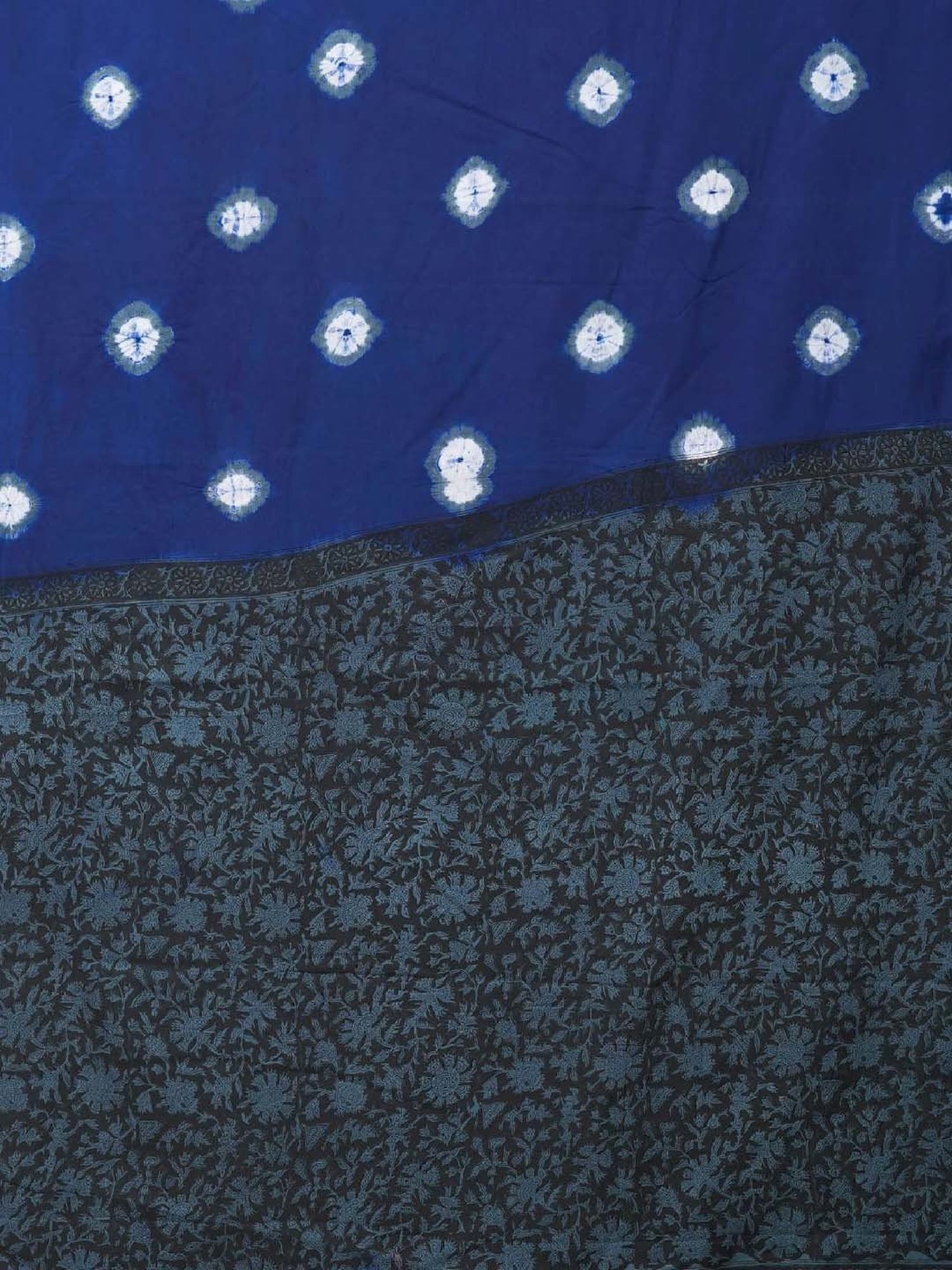 Unnati Silks Blue Cotton Bandhani Print Saree With Unstitched Blouse