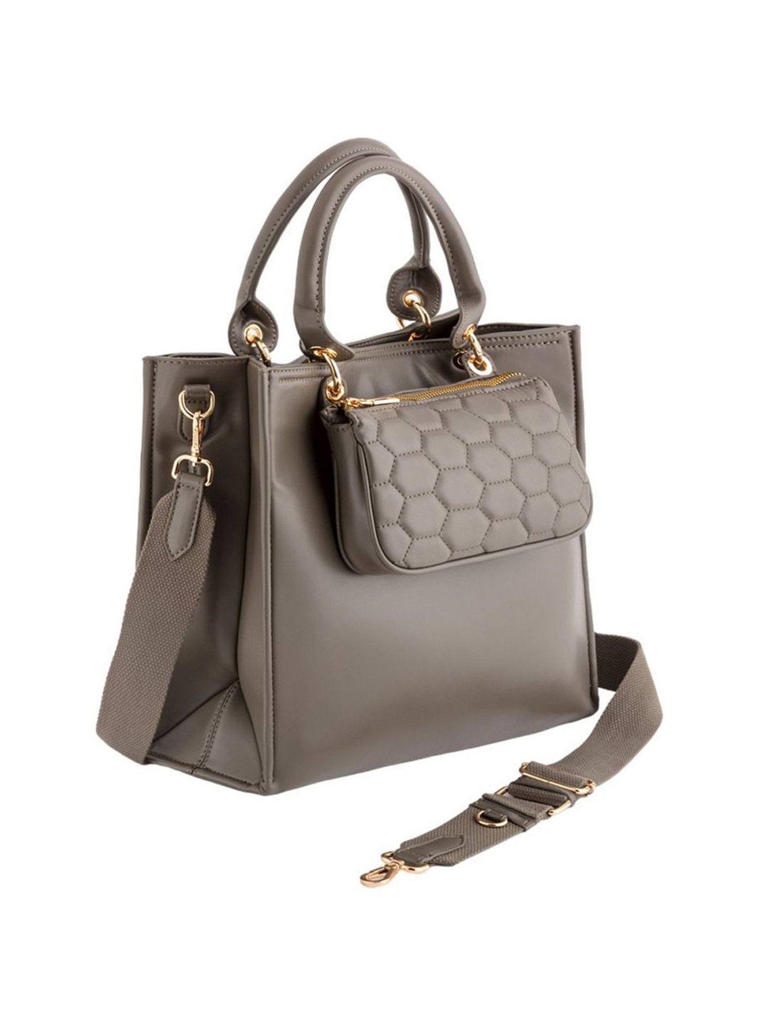 Carpisa Artemisia Smoke Grey Faux Leather Solid Handbag with Pouch