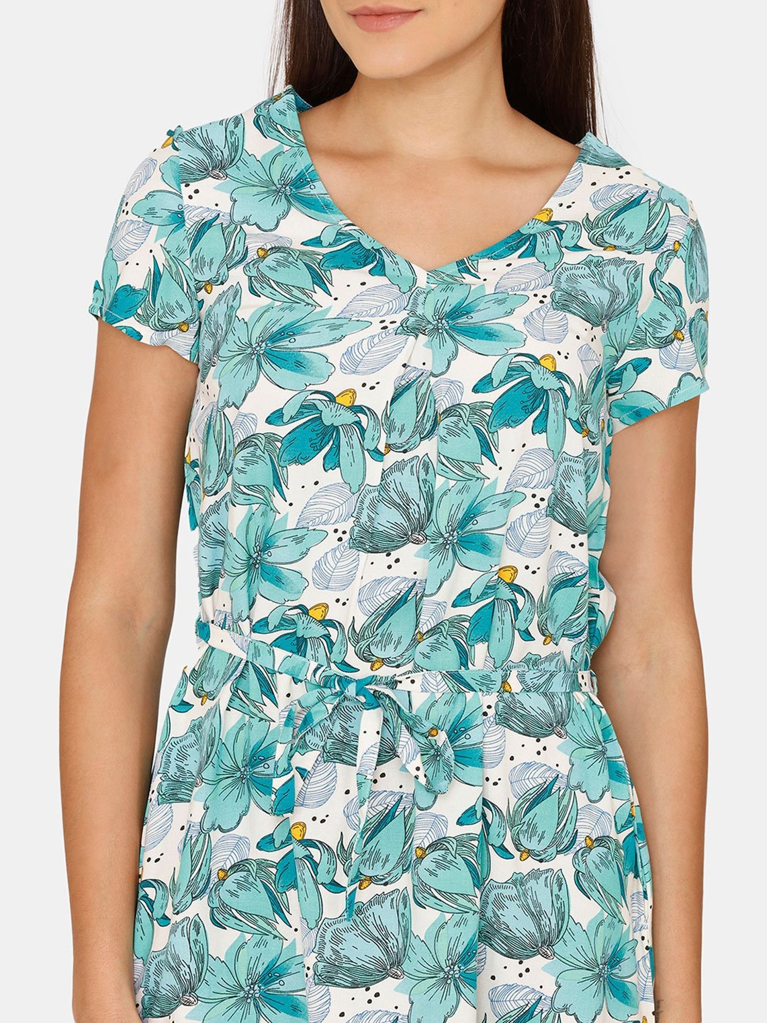 Zivame Green Floral Print Night Dress