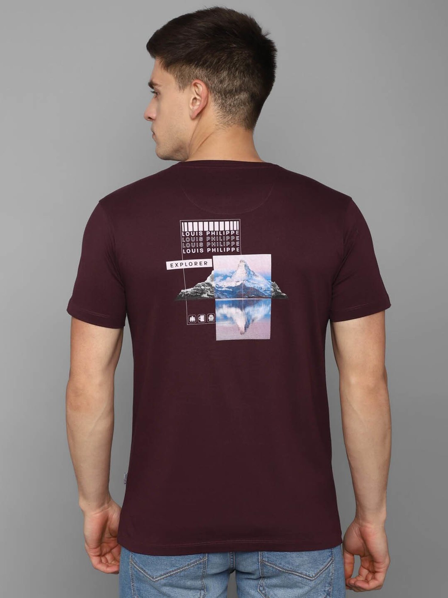 Louis Philippe Jeans Brown Cotton Slim Fit T-Shirt