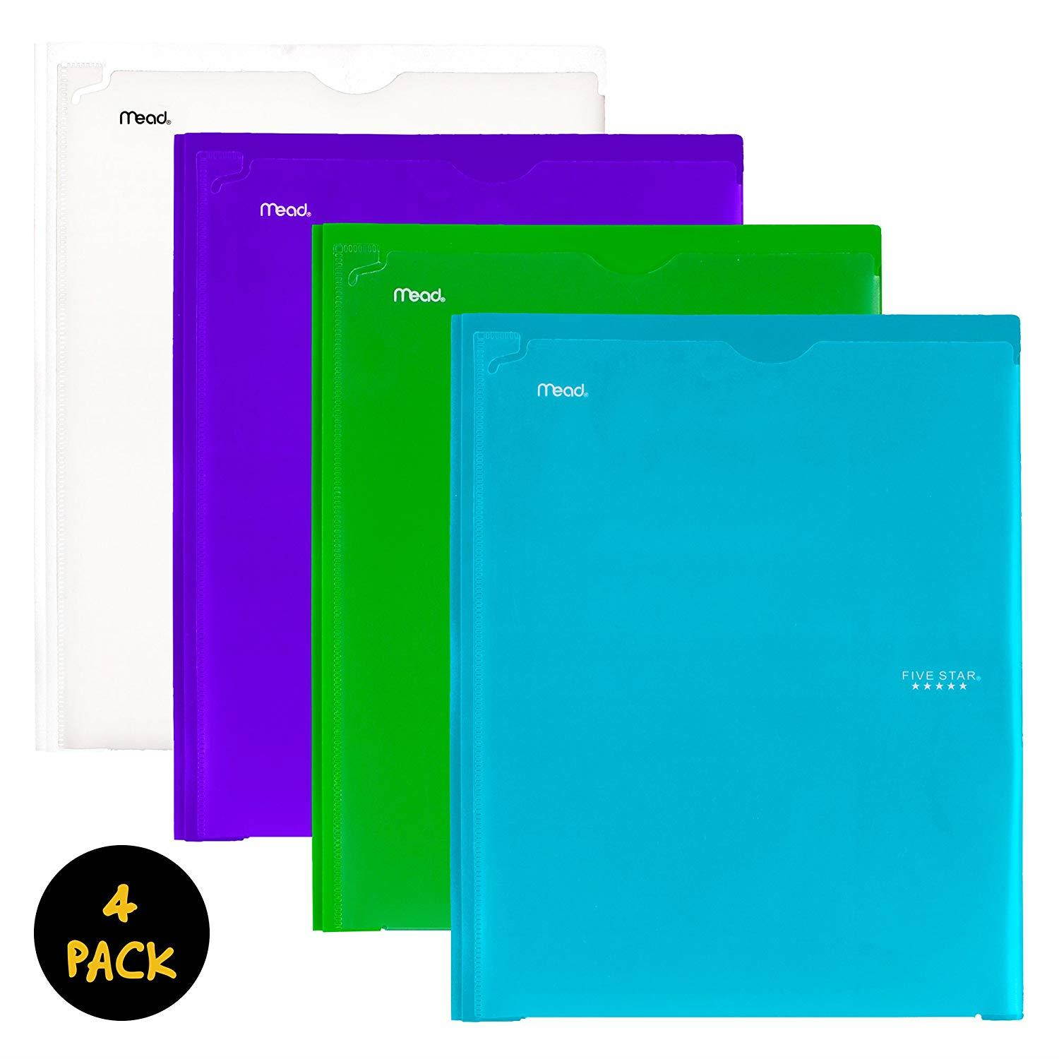 Five Star 2 Pocket Folders with Prong Fasteners, Folders with Pockets, Customizable Cover, Plastic, 4 Pack (38130)