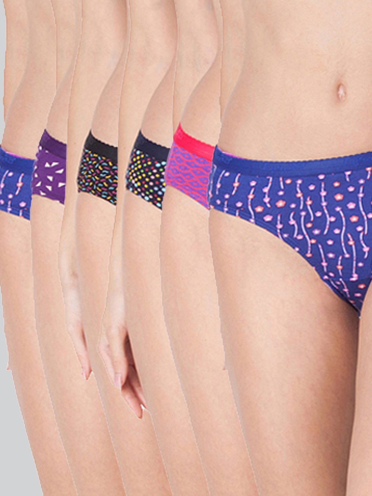 Lyra Assorted Color Cotton Printed Bikini Panties - Pack Of 6