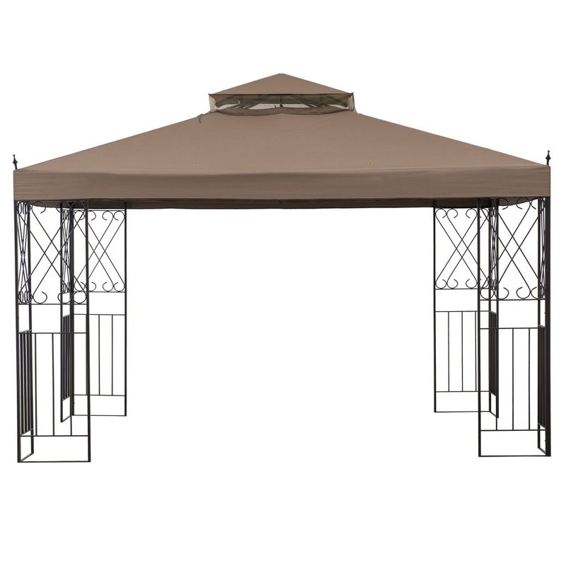Woodstock 10' x 12' Two-Tier Hardtop Vented Patio Gazebo Khaki - Sunjoy