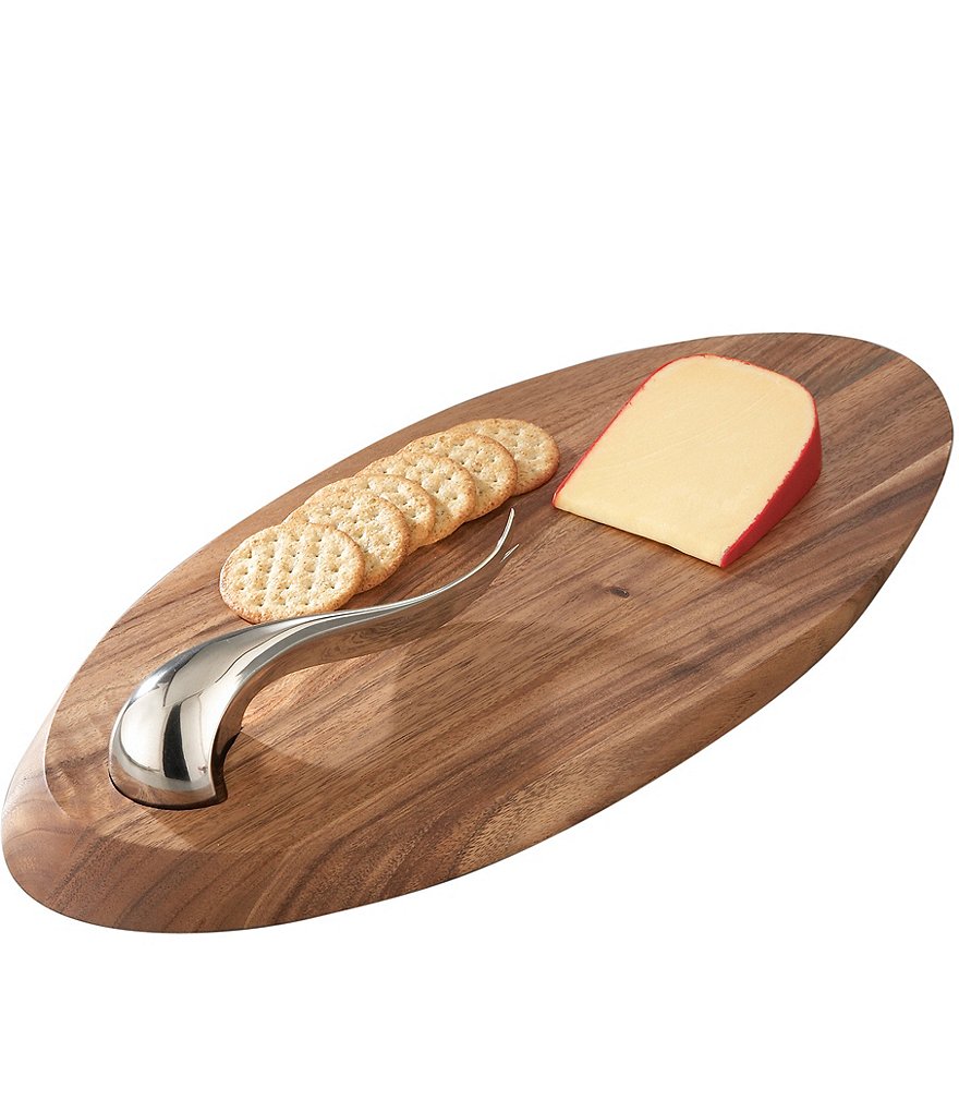 Nambe Swoop Wooden Cheese Board with Knife