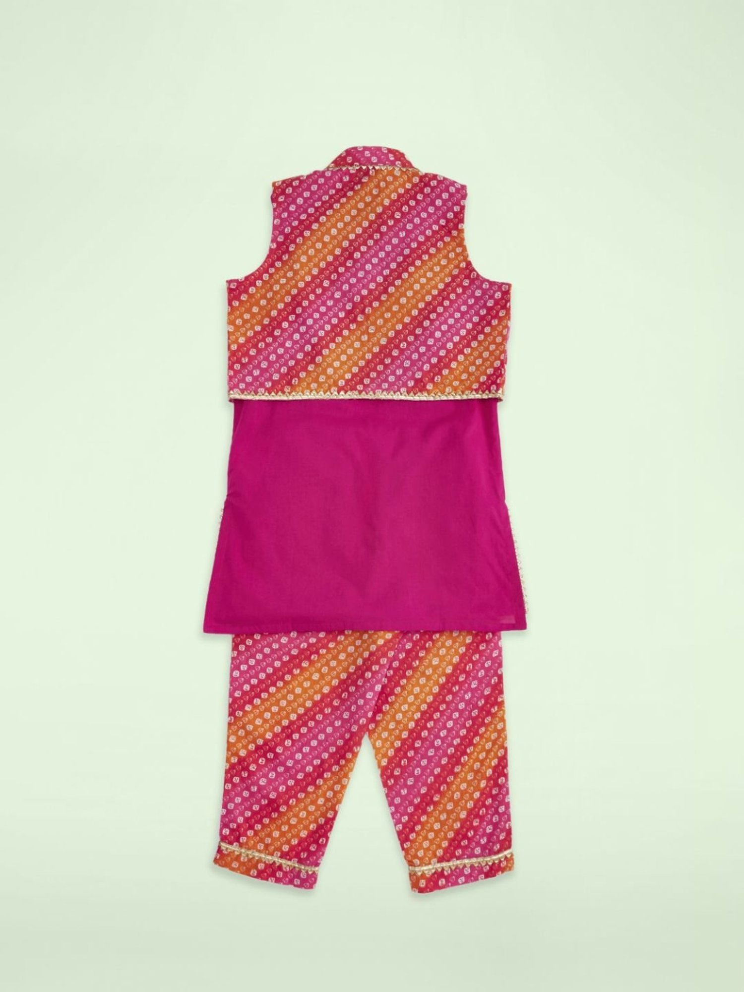 Akkriti by Pantaloons Kids Fuchsia Pink & Yellow Cotton Printed Kurta Set