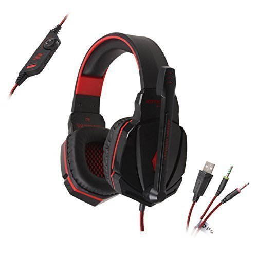 KOTION EACH G4000 Stereo Gaming Headset PC With Mic for Laptop Computer Smartphones, AFUNTA 3.5mm Plug Bass Over-ear Gaming Headphone with Volume Control - Red