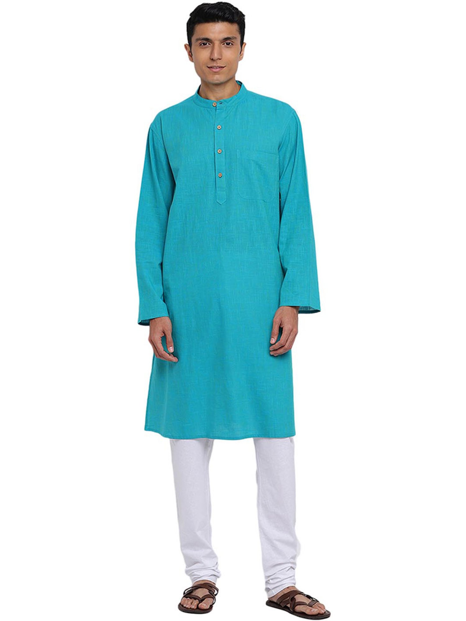 Fabindia Turquoise Cotton Comfort Fit Kurta