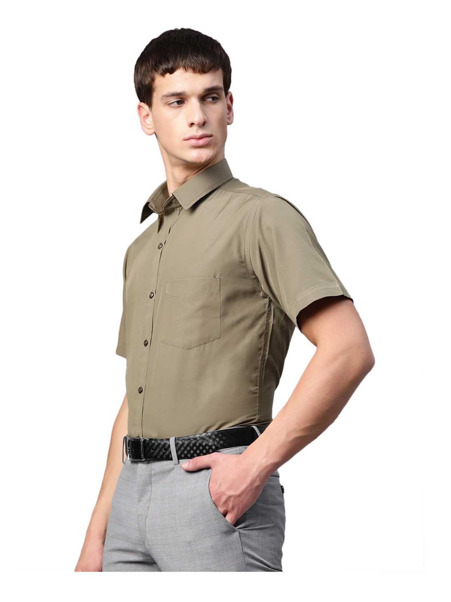 English Navy Olive Short Sleeves Shirt