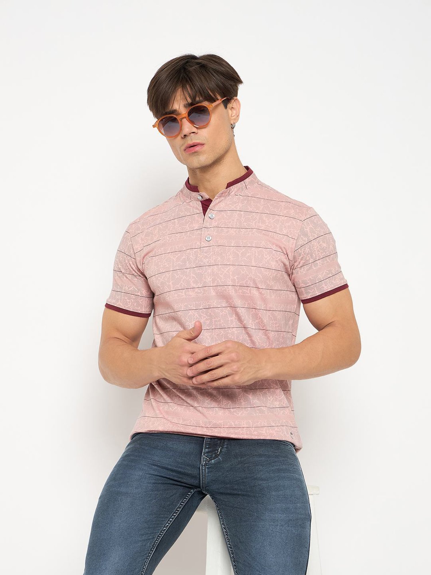 Duke Pink Slim Fit Striped T-Shirt