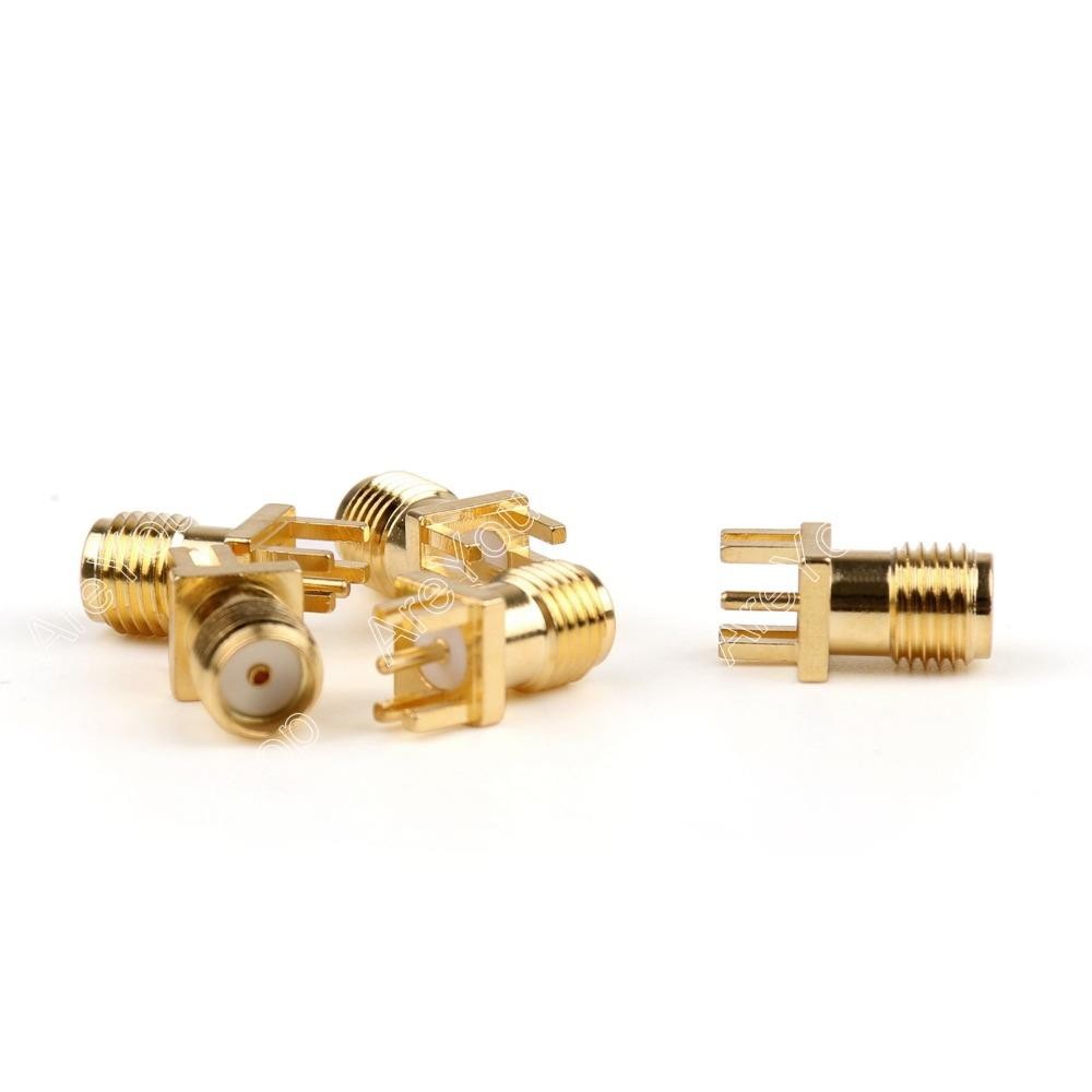 Hot Sale 100 Pcs Gold SMA Female Nut Bulkhead Solder Deck PCB Clip Edge Mount RF Connector Adapter
