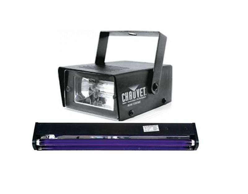 AMERICAN DJ BLACK-24BLB 24" UV Black Pro Blacklight + CHAUVET Mini Strobe Light