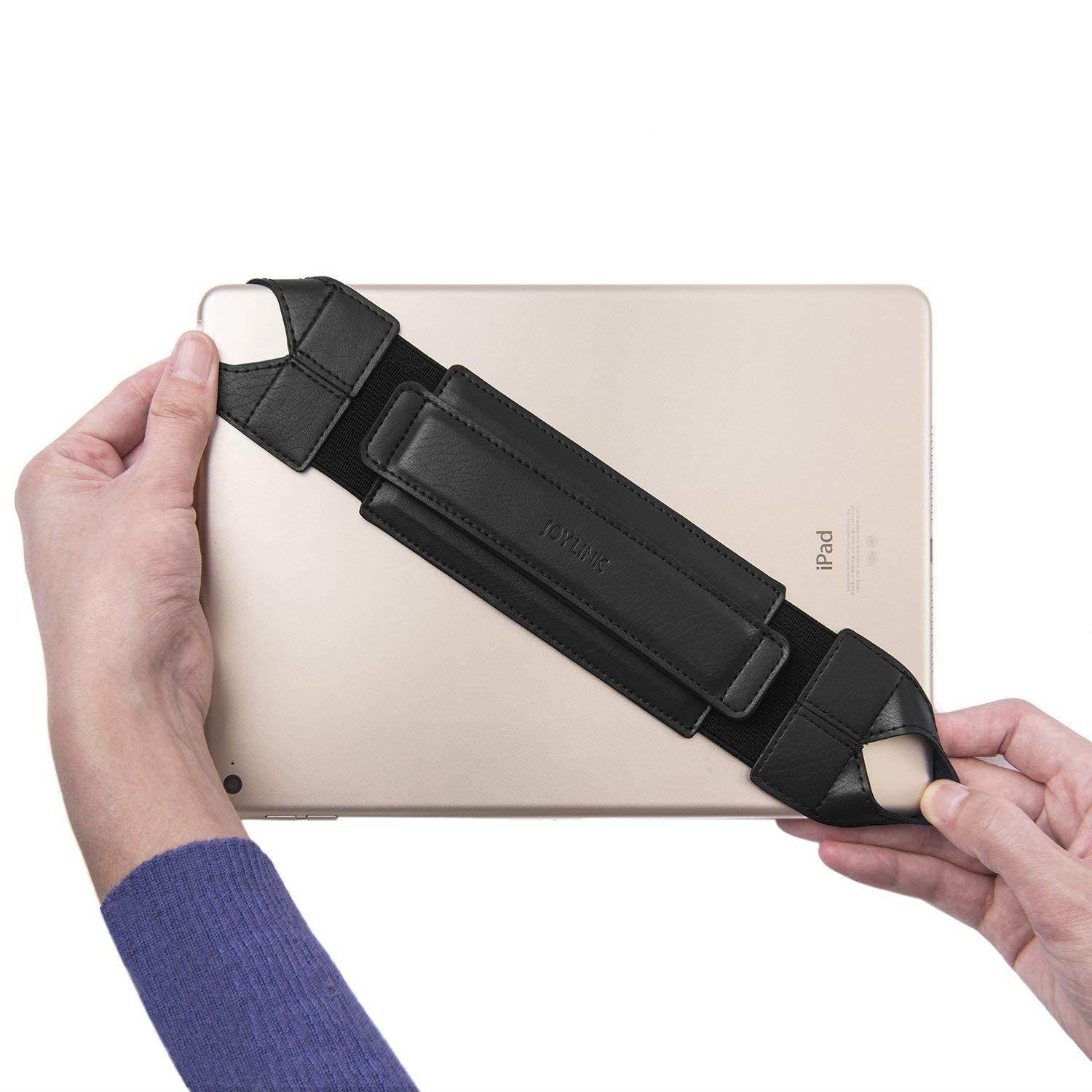 Universal Tablet Hand Strap Holder, Joylink 360 Degrees Swivel Leather Handle Grip with Elastic Belt, Secure & Portable for 12.9" Tablets (iPad),Black