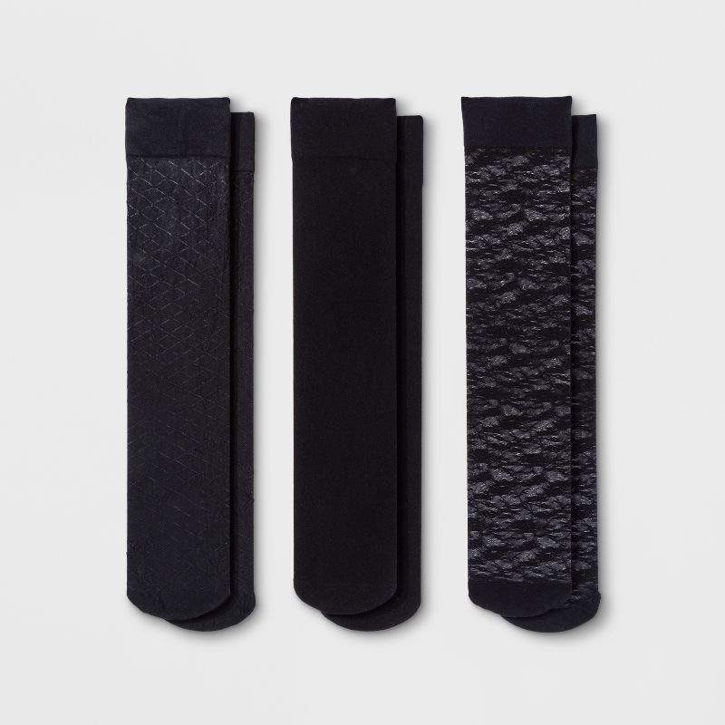 Women's 3pk Mesh Floral and Opaque Trouser Socks - A New Day™ Black 4-10