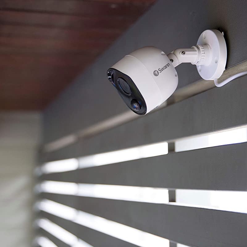 Home Security Camera System, 4 Channel 4 Bullet Cameras 1080p HD DVR Wired Surveillance, 1TB HDD, Weatherproof, Color Night Vision, Heat & Motion Sensing, Alexa + Google, SWDVK-445804V