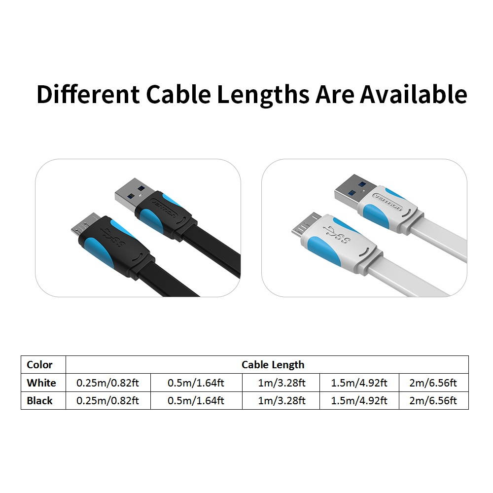 VENTION USB Type A Male to Micro B Cable Super Speed USB3.0 Cable for External Hard Drive Samsung S5 and Note3 2m/6.56ft Black