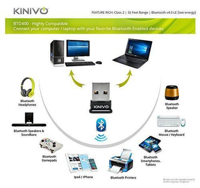 Kinivo BTD-400 USB Bluetooth Adapter for PC (Bluetooth 4.0, Low Energy, Compatible with Windows, Raspberry Pi, Linux)
