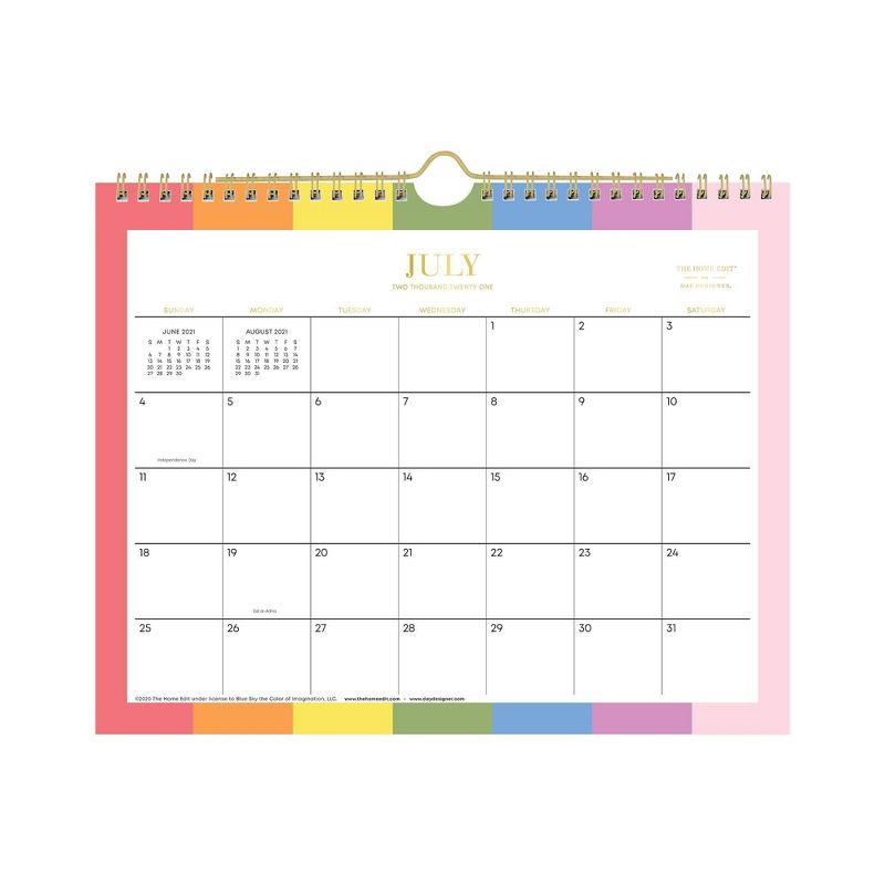 2021-22 Academic Wall Calendar 11"x8.75" Monthly Wirebound Over the Rainbow - The Home Edit