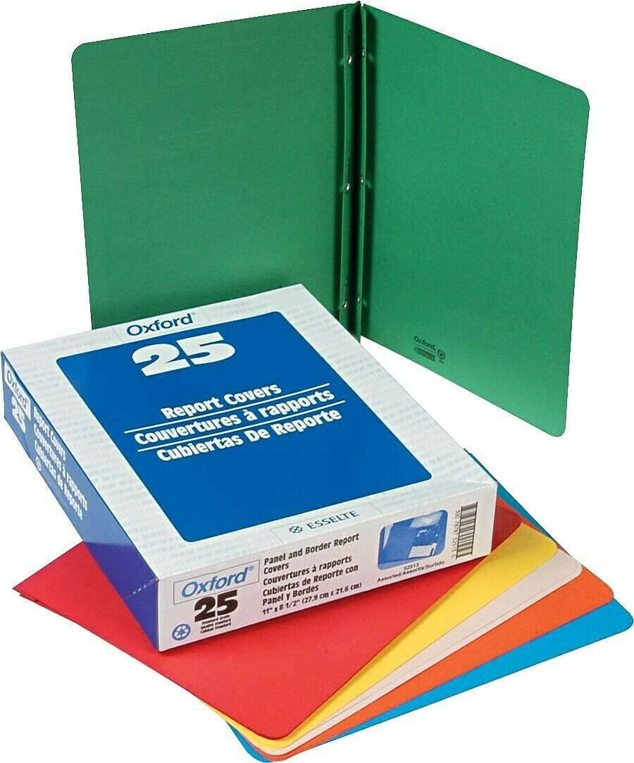 Oxford Report Cover 3 Fasteners Panel and Border Cover Assorted Colors 25/Box