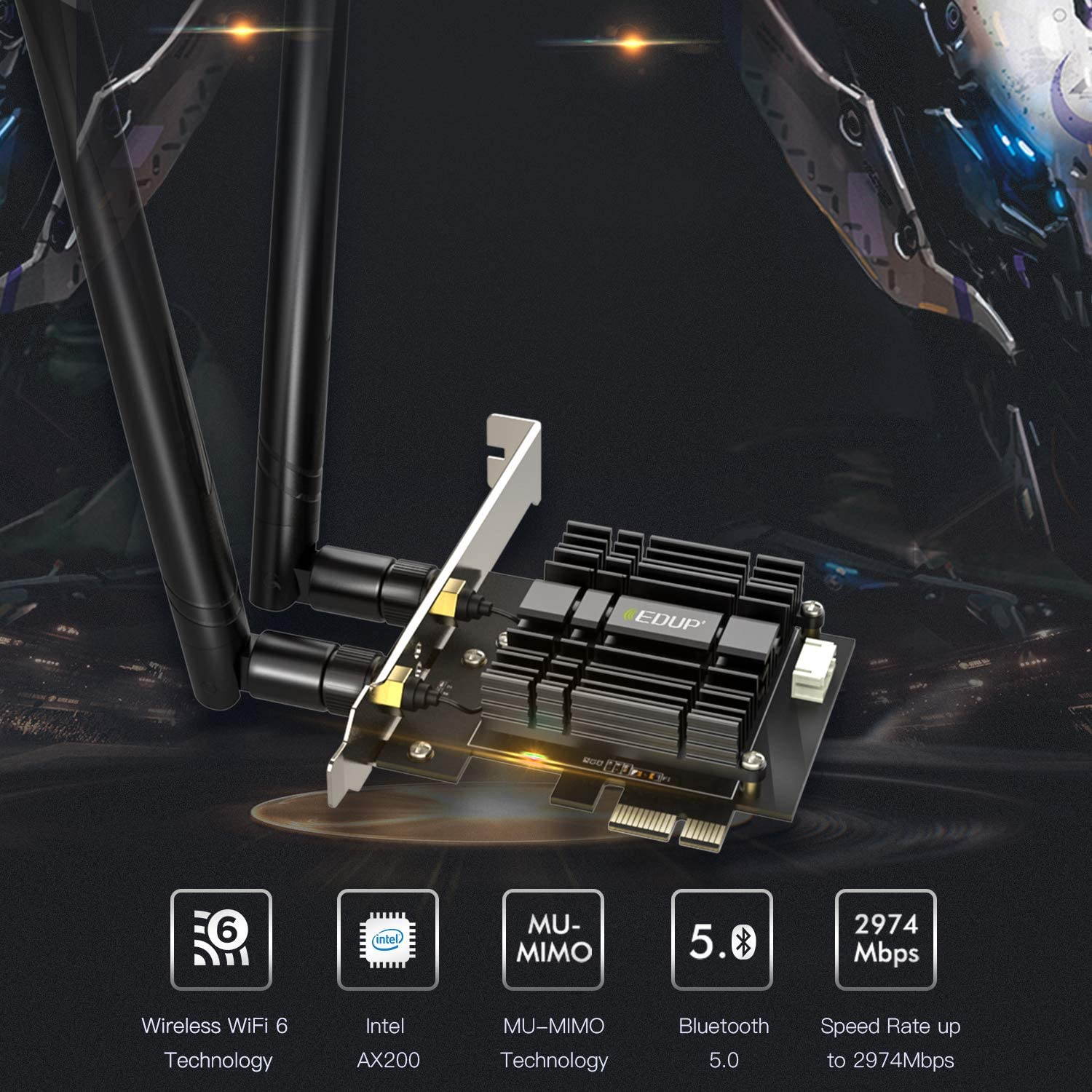 New WiFi 6 Card AX 3000Mbps PCIe Network Card AX200 802.11AX 2.4Ghz/5.8Ghz with Bluetooth 5.0 & Heat Sink Wireless PCI Express Wi-Fi Adapters Dual Band Antenna for Windows 10 64-bit