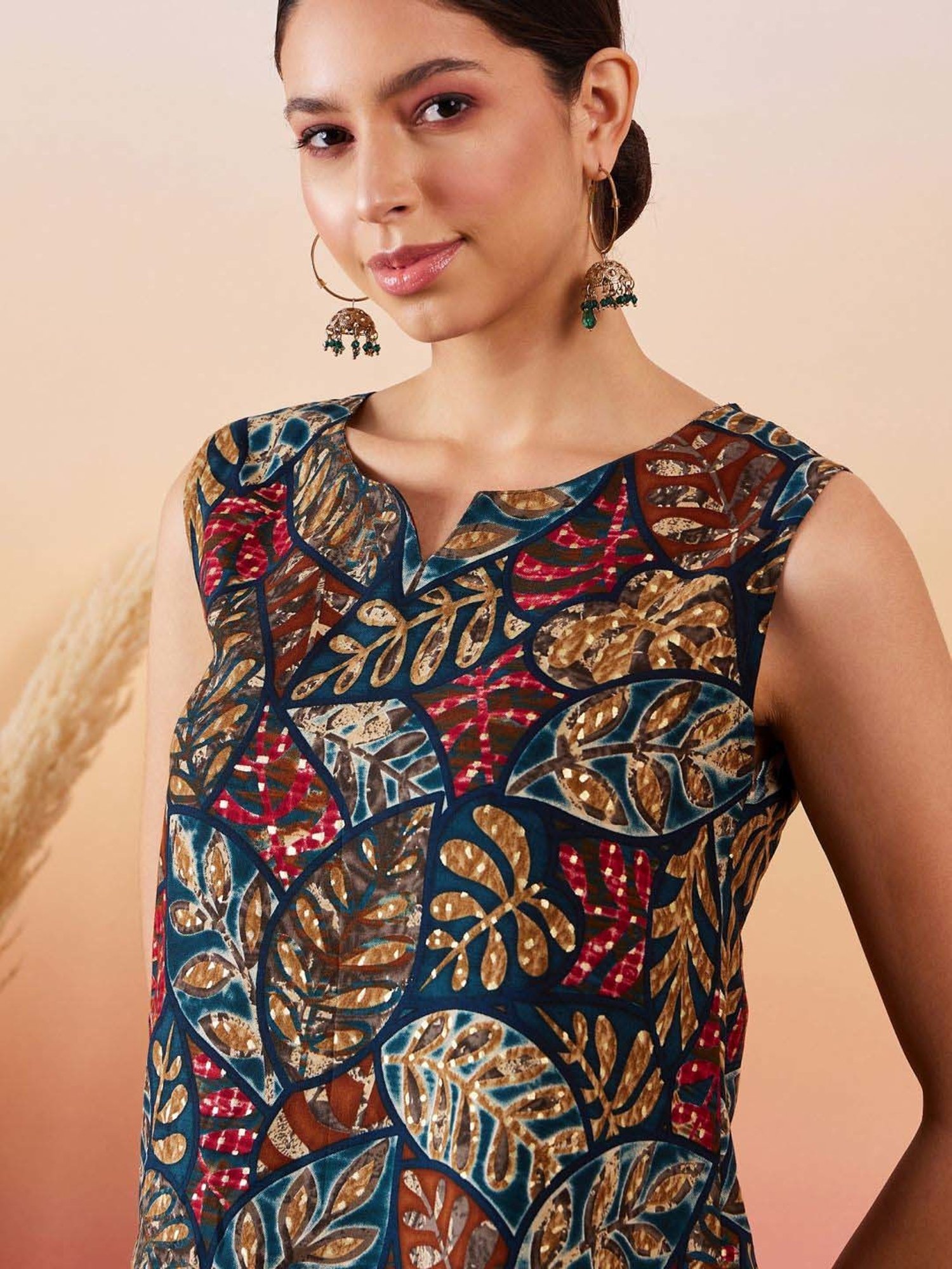 Inweave Teal Blue Printed Top