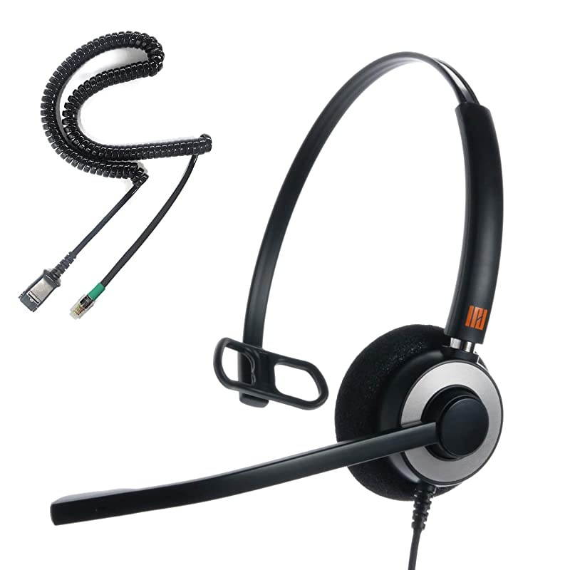 IPH160 Professional Monaural Noise CancellingCorded Call CenterOffice Headset with U10PS Bottom Cable Works with All YealinkSnomPanasonic LG IP Phones