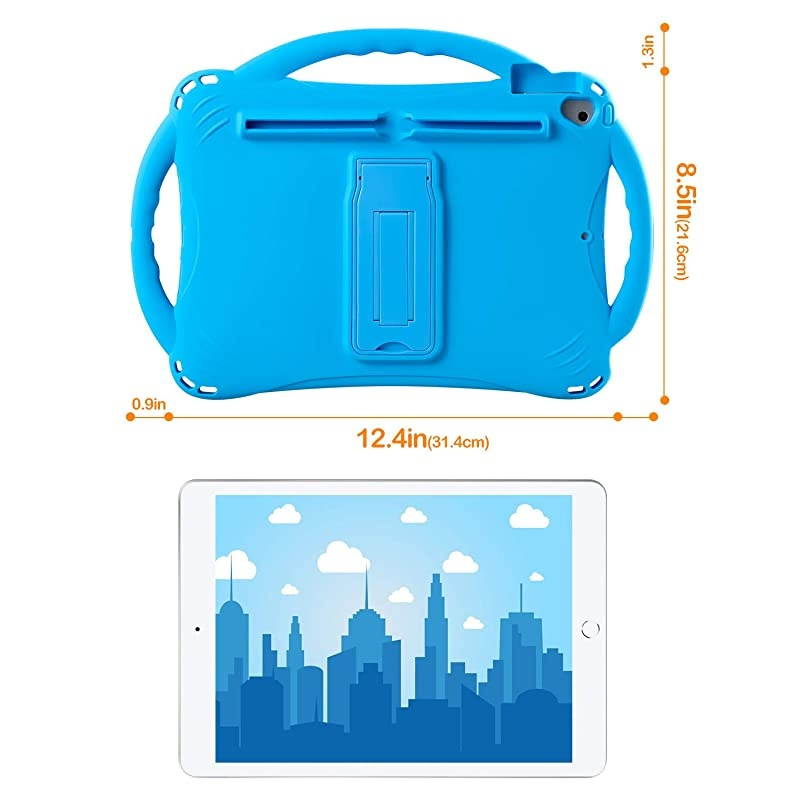 Kids case for iPad 8th 7th Gen 102 2020 iPad Air 3rd Gen 105 2019 iPad Pro 1052017 Premium FoodGrade Silicone Lightweight Shock Proof Handle Stand Kids Friendly Cover Blue