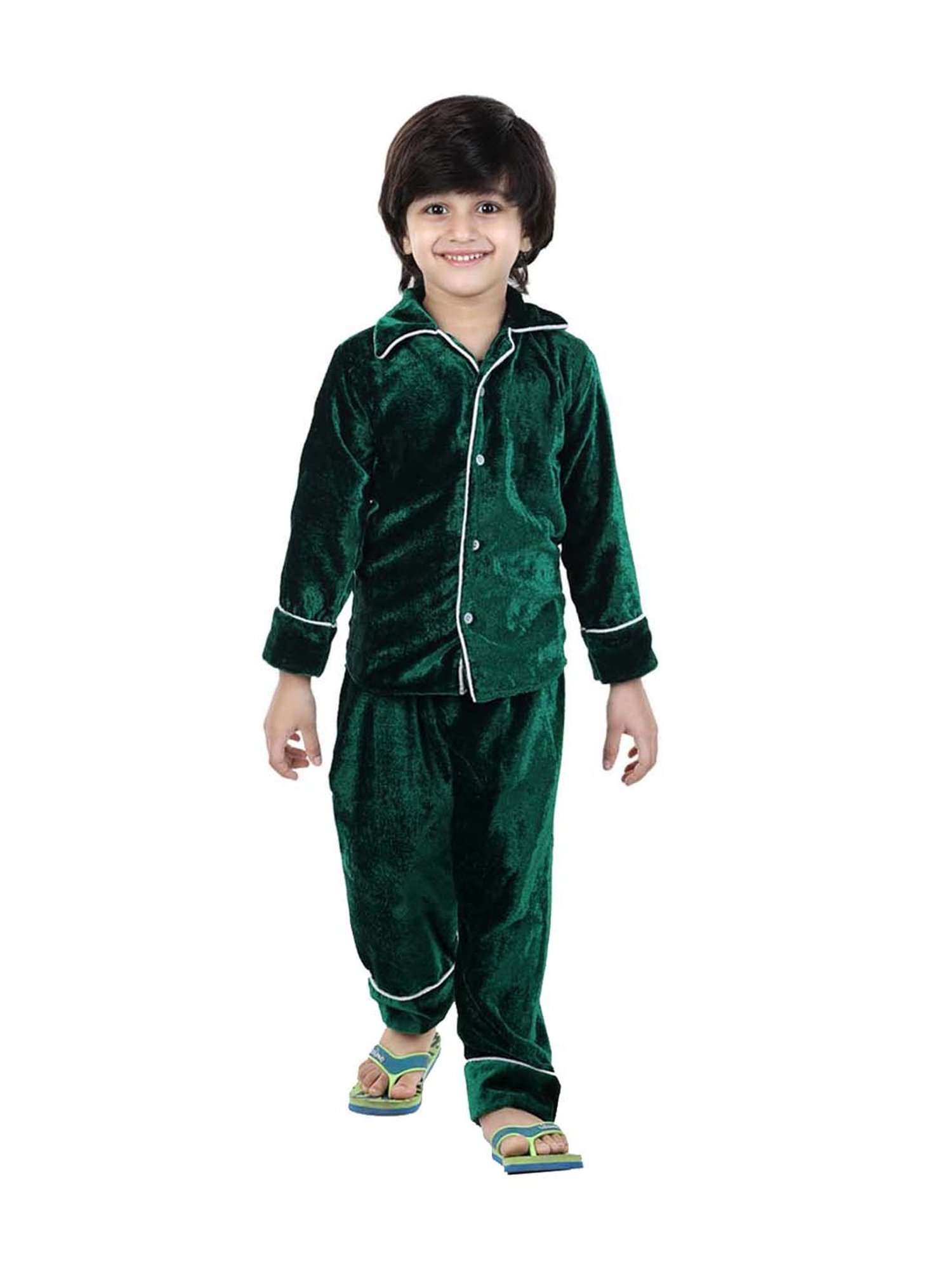 BownBee Boys Green Regular Fit Night Suit
