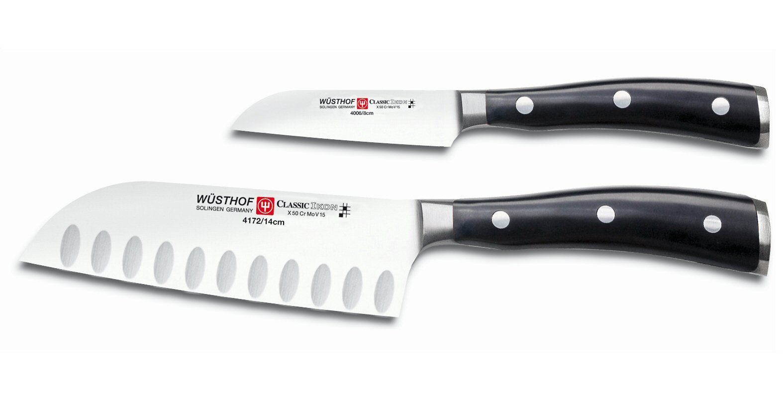 Wusthof Classic Ikon 2pc Asian Cook's Set - 5" Santoku & Flat Cut Paring Knife