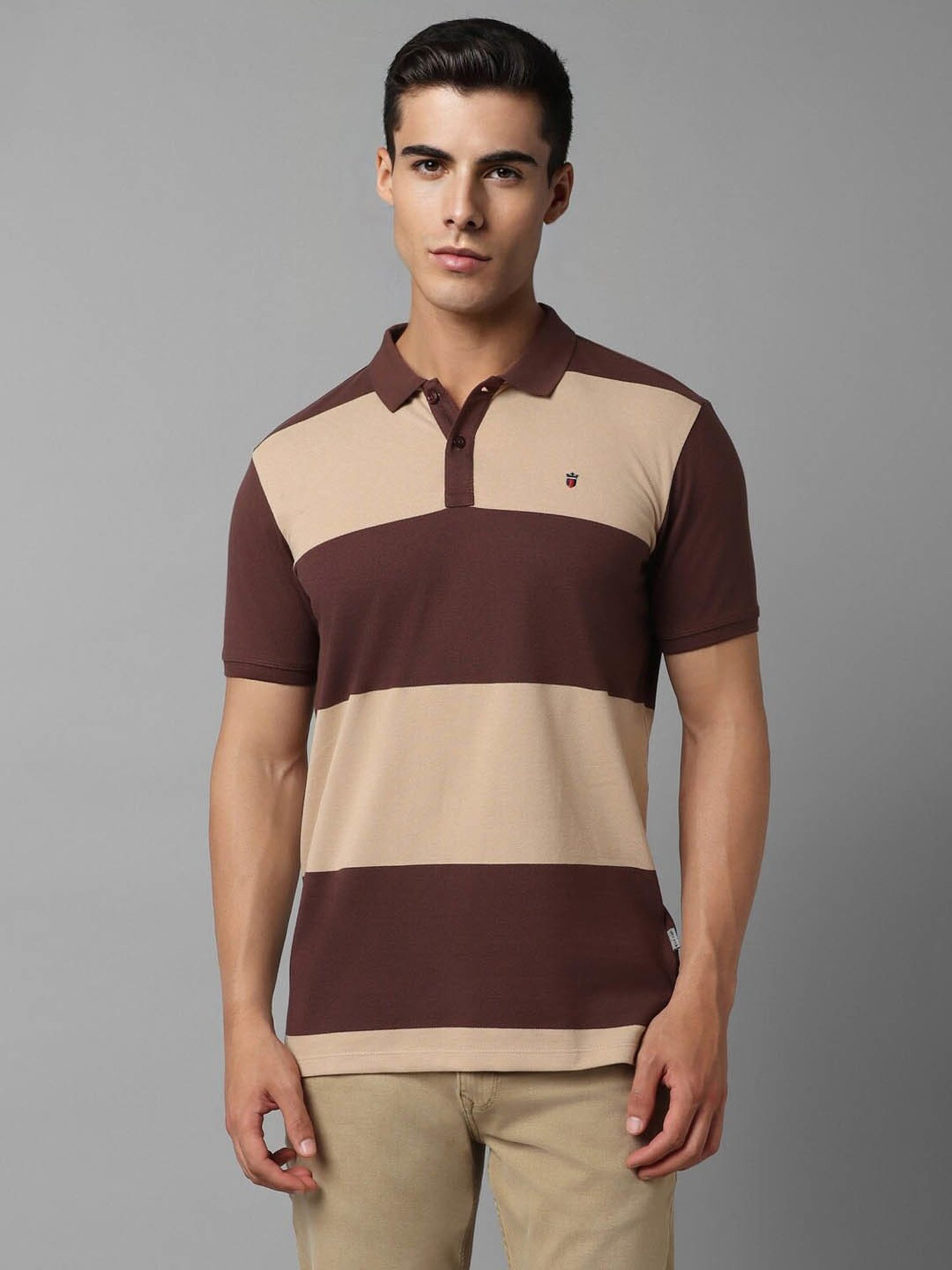 Louis Philippe Jeans Brown Cotton Slim Fit Printed Polo T-Shirt