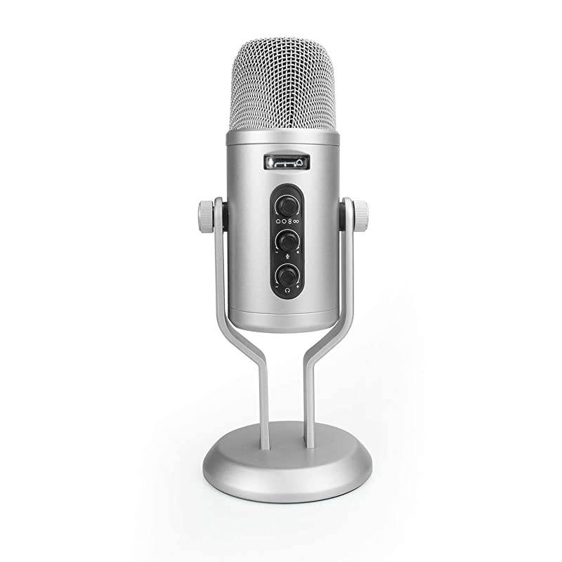 Basics Professional USB Condenser Microphone with Volume Control and OLED Screen, Silver