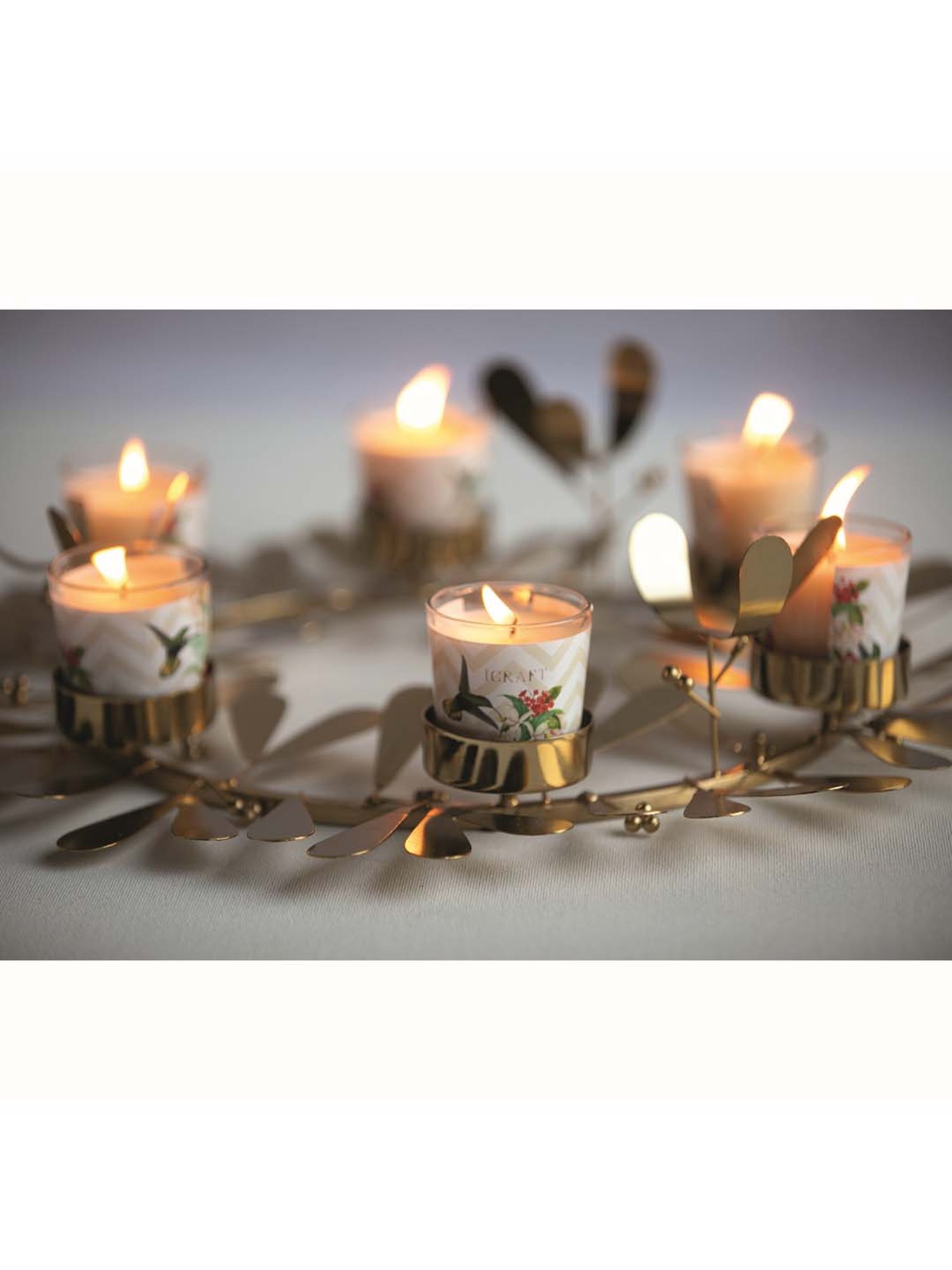 ICRAFT 'Alu' Golden Aluminium 6-In-1 Tea Light With Wreath