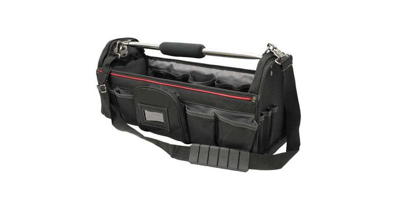 WESTWARD 32PJ35 Tool Tote, 600d Polyester, 23 Pockets, Black, 10" Height