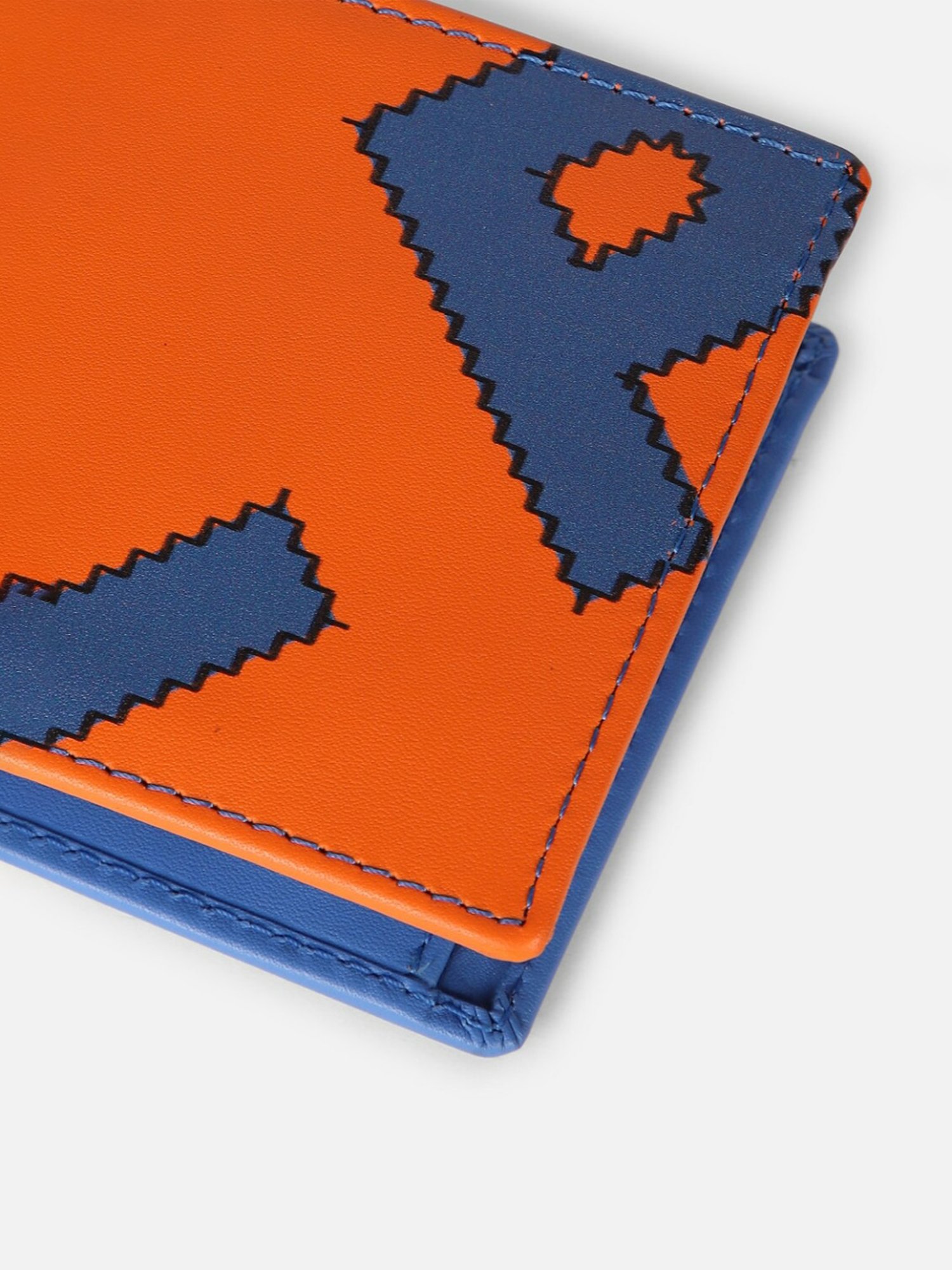 Louis Philippe Orange Printed Leather Bi-Fold Wallet for Men