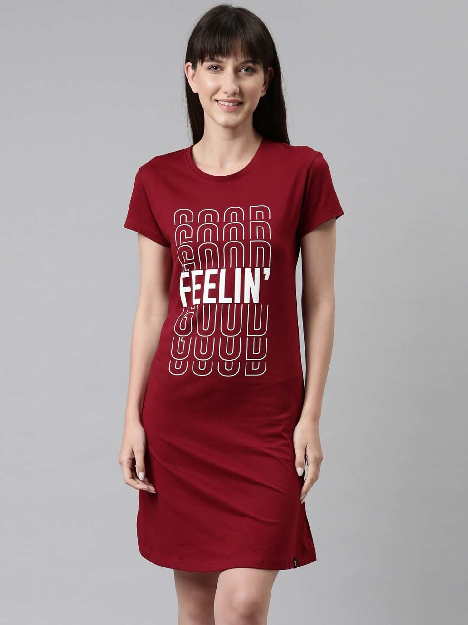 TWIN BIRDS Maroon Printed Sleep Tee